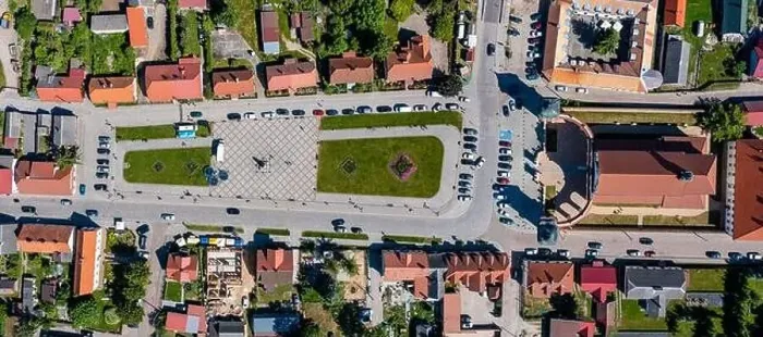 Framed Print : Aerial view of Tykocin, town square and Saint Trinity church Framed Print : Aerial view of Tykocin, town square and Saint Trinity church