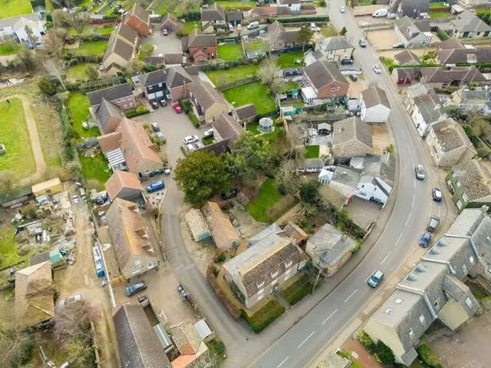 Framed Print : Aerial view of part of a typical English village Framed Print : Aerial view of part of a typical English village