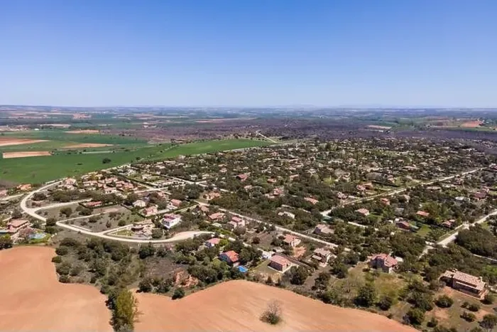 Framed Print : Aerial view of urbanization of country houses on a sunny day Framed Print : Aerial view of urbanization of country houses on a sunny day