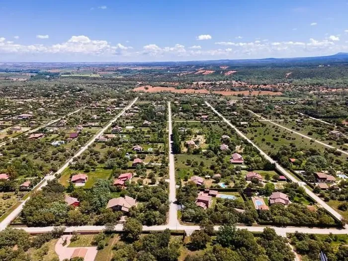 Framed Print : aerial view of an urbanization of country houses with symmetrical streets. Riaza Segovia Framed Print : aerial view of an urbanization of country houses with symmetrical streets. Riaza Segovia