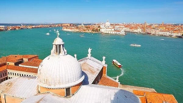 Aerial view of Venice from San Giorgio Maggiore Bell Tower, Venice, Italy, UNESCO