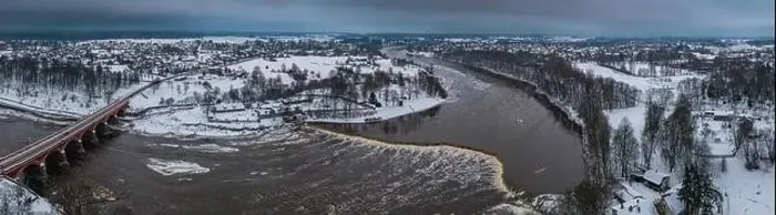 Framed Print : Aerial view of Venta river in Kuldiga, Latvia. Venta rapid Framed Print : Aerial view of Venta river in Kuldiga, Latvia. Venta rapid