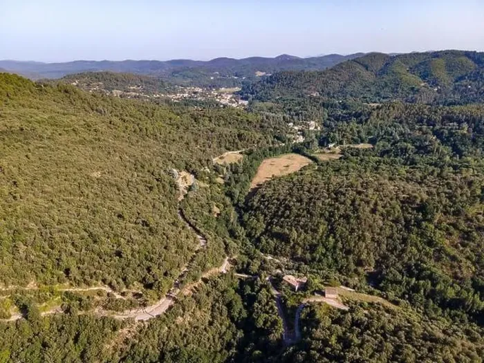 Framed Print : Aerial view of the village of Soudorgues in the Cevennes mountains (South of Massif Central, France) Framed Print : Aerial view of the village of Soudorgues in the Cevennes mountains (South of Massif Central, France)
