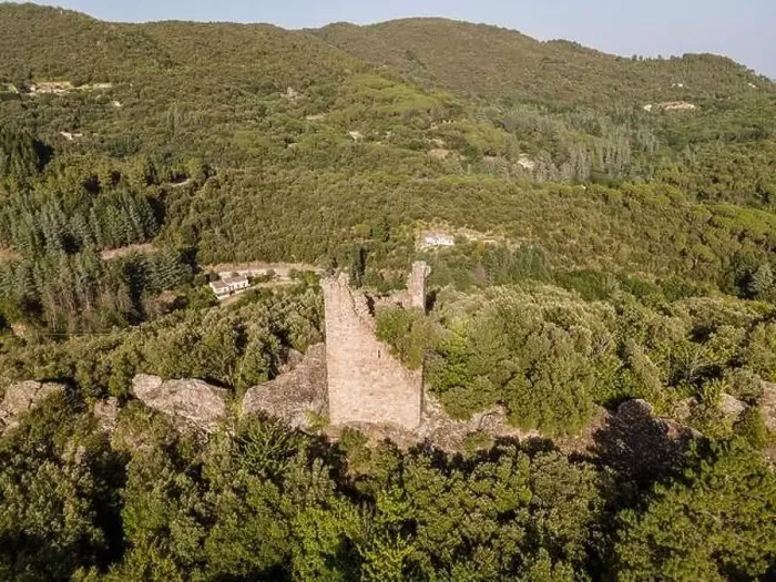 Framed Print : Aerial view of the village of Soudorgues in the Cevennes mountains (South of Massif Central, France)