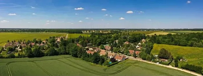 Framed Print : aerial view on the village of Villiers en Biere in Seine et Marne in France Framed Print : aerial view on the village of Villiers en Biere in Seine et Marne in France