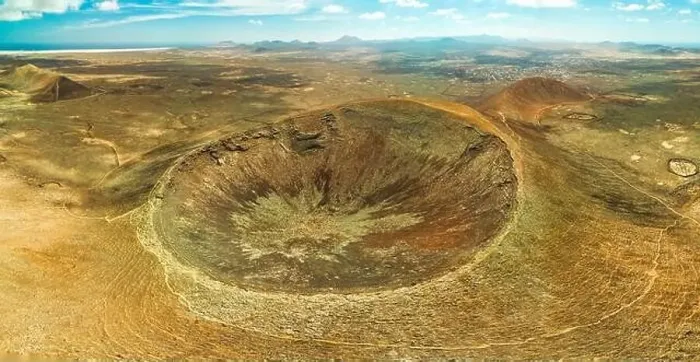 Framed Print : Aerial view of the volcano crater volcan Calderon Hondo Corralejo Fuerteventura