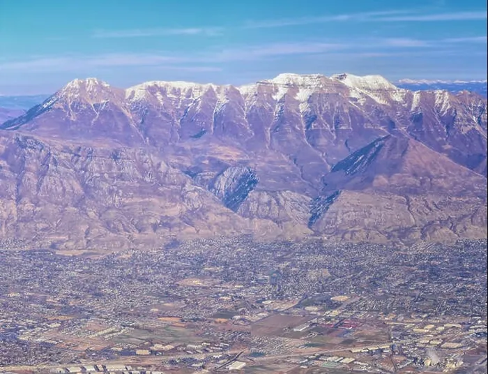 Framed Print : Aerial view of Wasatch Front Rocky Mountain landscapes on flight over Colorado and Utah during winter Framed Print : Aerial view of Wasatch Front Rocky Mountain landscapes on flight over Colorado and Utah during winter