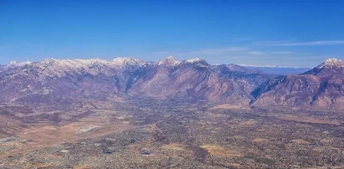 Framed Print : Aerial view of Wasatch Front Rocky Mountain landscapes on flight over Colorado and Utah during winter Framed Print : Aerial view of Wasatch Front Rocky Mountain landscapes on flight over Colorado and Utah during winter