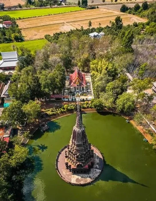 Framed Print : Aerial view of Wat Huai Kaeo or Wat Huay Kaew pagoda temple in Lopburi, Thailand Framed Print : Aerial view of Wat Huai Kaeo or Wat Huay Kaew pagoda temple in Lopburi, Thailand