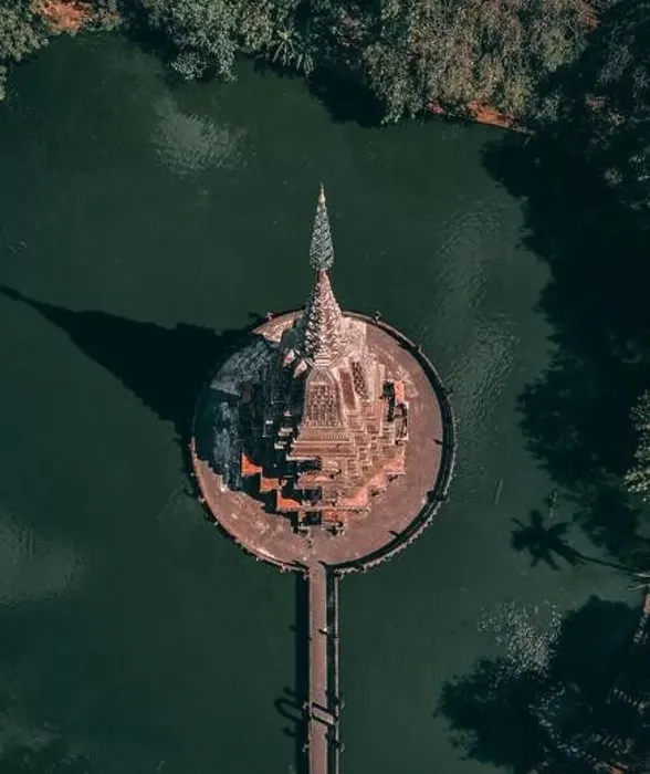 Framed Print : Aerial view of Wat Huai Kaeo or Wat Huay Kaew pagoda temple in Lopburi, Thailand Framed Print : Aerial view of Wat Huai Kaeo or Wat Huay Kaew pagoda temple in Lopburi, Thailand