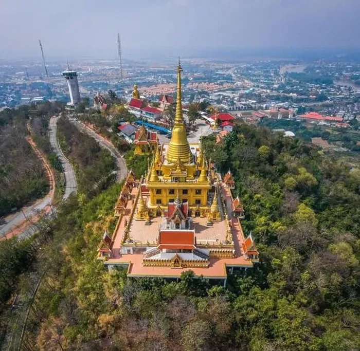 Framed Print : Aerial view of Wat Khiriwong temple on top of the mountain in Nakhon Sawan, Thailand Framed Print : Aerial view of Wat Khiriwong temple on top of the mountain in Nakhon Sawan, Thailand