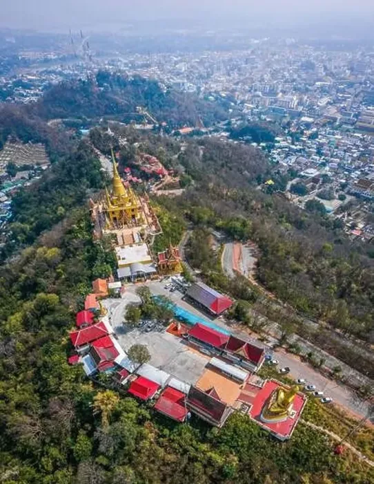 Framed Print : Aerial view of Wat Khiriwong temple on top of the mountain in Nakhon Sawan, Thailand Framed Print : Aerial view of Wat Khiriwong temple on top of the mountain in Nakhon Sawan, Thailand