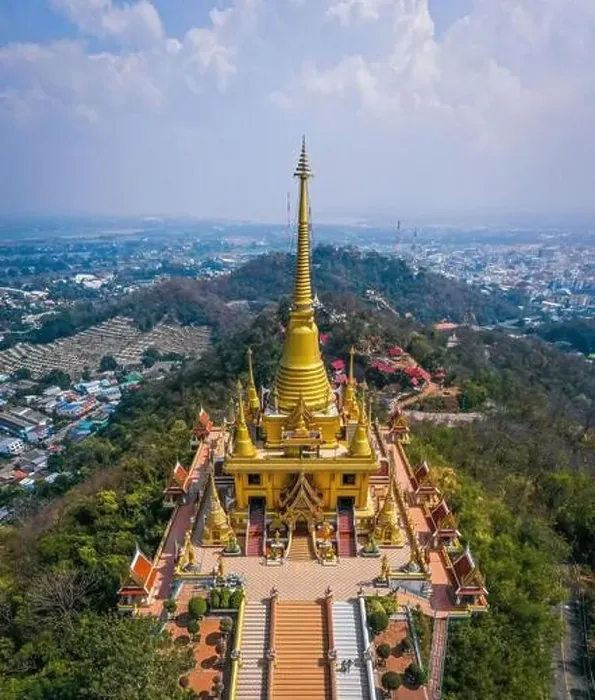 Framed Print : Aerial view of Wat Khiriwong temple on top of the mountain in Nakhon Sawan, Thailand