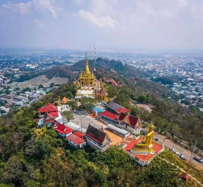 Framed Print : Aerial view of Wat Khiriwong temple on top of the mountain in Nakhon Sawan, Thailand Framed Print : Aerial view of Wat Khiriwong temple on top of the mountain in Nakhon Sawan, Thailand