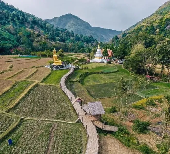 Framed Print : Aerial view of Wat Na Khuha Temple in Phrae Thailand Framed Print : Aerial view of Wat Na Khuha Temple in Phrae Thailand