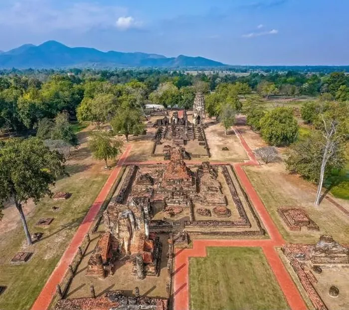 Framed Print : Aerial view of Wat Phrapai Luang temple and ruins in Sukhothai historical park, Thailand Framed Print : Aerial view of Wat Phrapai Luang temple and ruins in Sukhothai historical park, Thailand