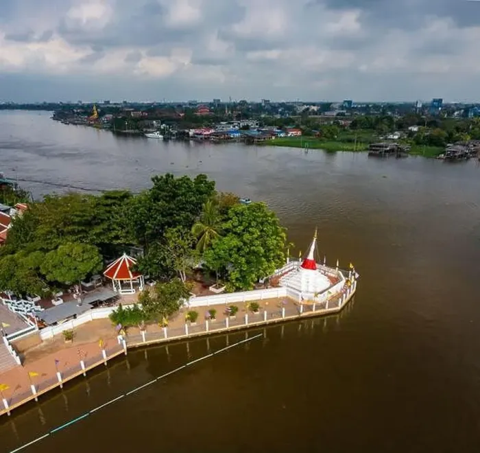 Framed Print : Aerial view of Wat Poramai Yikawat or wat Paramaiyikawat in Koh Kret, Nonthaburi, Thailand Framed Print : Aerial view of Wat Poramai Yikawat or wat Paramaiyikawat in Koh Kret, Nonthaburi, Thailand