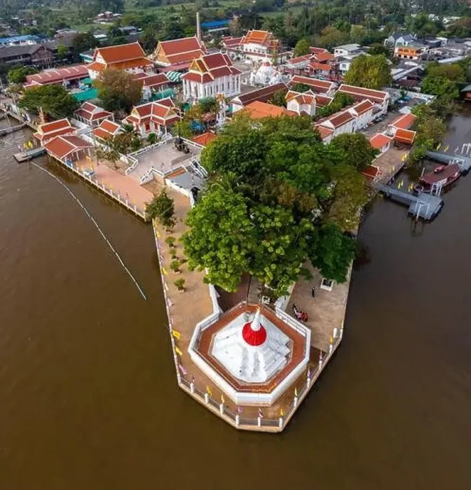 Framed Print : Aerial view of Wat Poramai Yikawat or wat Paramaiyikawat in Koh Kret, Nonthaburi, Thailand Framed Print : Aerial view of Wat Poramai Yikawat or wat Paramaiyikawat in Koh Kret, Nonthaburi, Thailand