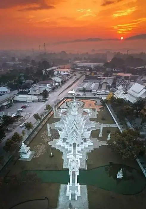 Framed Print : Aerial view of Wat Rong Khun, the white temple, at sunrise, in Chiang Rai, Thailand, south east asia Framed Print : Aerial view of Wat Rong Khun, the white temple, at sunrise, in Chiang Rai, Thailand, south east asia