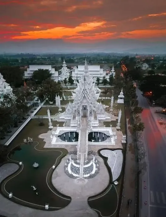 Framed Print : Aerial view of Wat Rong Khun, the white temple, at sunrise, in Chiang Rai, Thailand, south east asia Framed Print : Aerial view of Wat Rong Khun, the white temple, at sunrise, in Chiang Rai, Thailand, south east asia