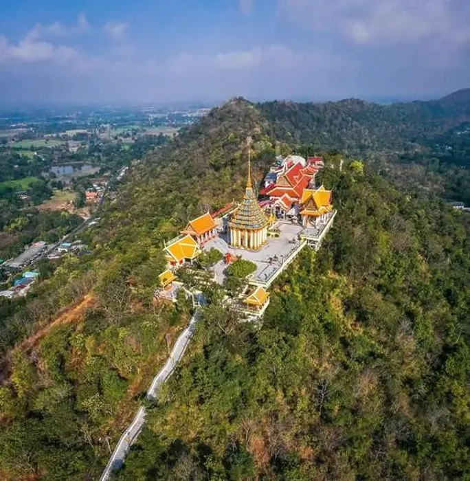 Framed Print : Aerial view of Wat Sangkat Rattana Khiri temple in Uthai Thani, Thailand