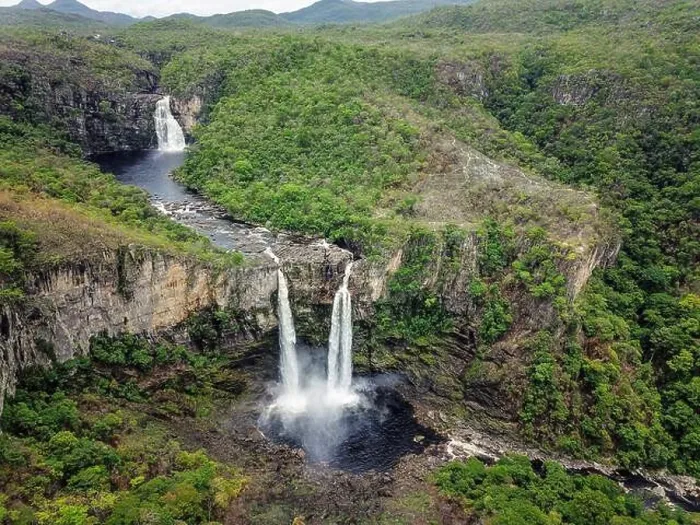 Framed Print : Aerial view of waterfalls in Chapada dos Veadeiros National Park in the state of Goias, Brazil Framed Print : Aerial view of waterfalls in Chapada dos Veadeiros National Park in the state of Goias, Brazil