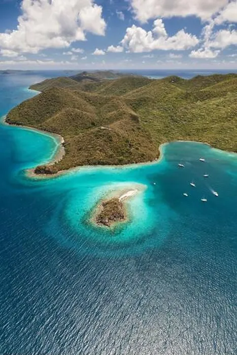 Framed Print : Aerial view of Waterlemon Cay with boats harboring in the bay on the island of St Framed Print : Aerial view of Waterlemon Cay with boats harboring in the bay on the island of St