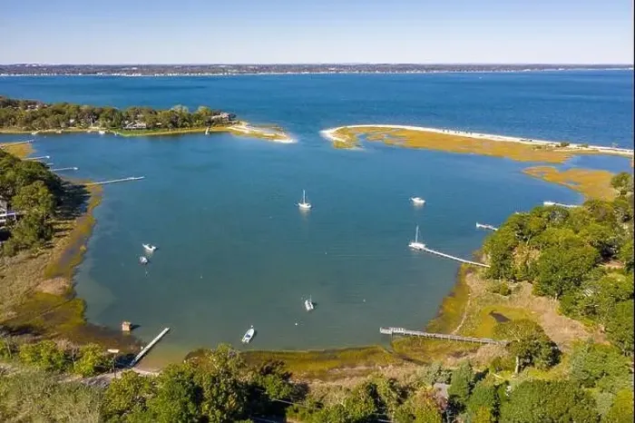 Framed Print : Aerial view of Wehrman pond, Red creek pond and Peconic RIver area, Hampton Bays, NY Framed Print : Aerial view of Wehrman pond, Red creek pond and Peconic RIver area, Hampton Bays, NY