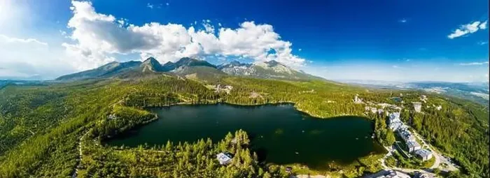 Framed Print : Aerial view of a wonderful mountain lake in National Park High Tatra, Strbske Pleso, Slovakia Framed Print : Aerial view of a wonderful mountain lake in National Park High Tatra, Strbske Pleso, Slovakia