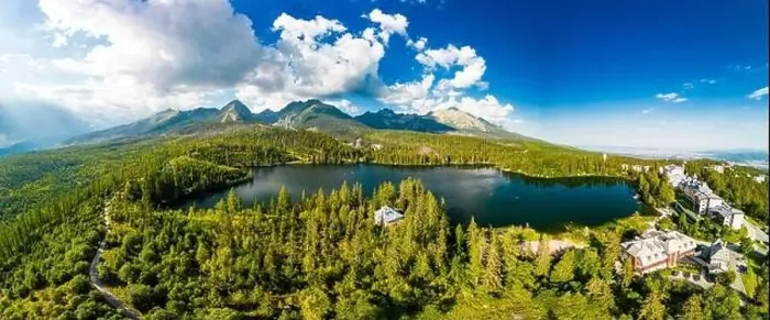 Framed Print : Aerial view of a wonderful mountain lake in National Park High Tatra, Strbske Pleso, Slovakia Framed Print : Aerial view of a wonderful mountain lake in National Park High Tatra, Strbske Pleso, Slovakia