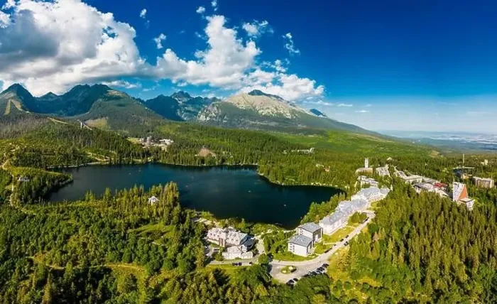 Framed Print : Aerial view of a wonderful mountain lake in National Park High Tatra, Strbske Pleso, Slovakia Framed Print : Aerial view of a wonderful mountain lake in National Park High Tatra, Strbske Pleso, Slovakia