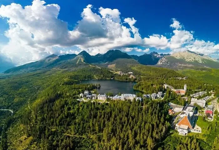 Framed Print : Aerial view of a wonderful mountain lake in National Park High Tatra, Strbske Pleso, Slovakia Framed Print : Aerial view of a wonderful mountain lake in National Park High Tatra, Strbske Pleso, Slovakia