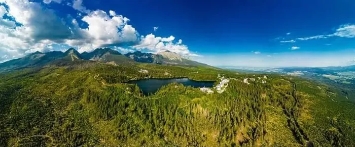 Framed Print : Aerial view of a wonderful mountain lake in National Park High Tatra, Strbske Pleso, Slovakia Framed Print : Aerial view of a wonderful mountain lake in National Park High Tatra, Strbske Pleso, Slovakia