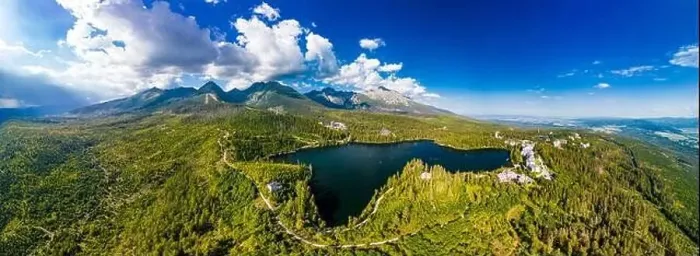 Framed Print : Aerial view of a wonderful mountain lake in National Park High Tatra, Strbske Pleso, Slovakia Framed Print : Aerial view of a wonderful mountain lake in National Park High Tatra, Strbske Pleso, Slovakia