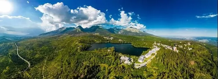 Framed Print : Aerial view of a wonderful mountain lake in National Park High Tatra, Strbske Pleso, Slovakia Framed Print : Aerial view of a wonderful mountain lake in National Park High Tatra, Strbske Pleso, Slovakia