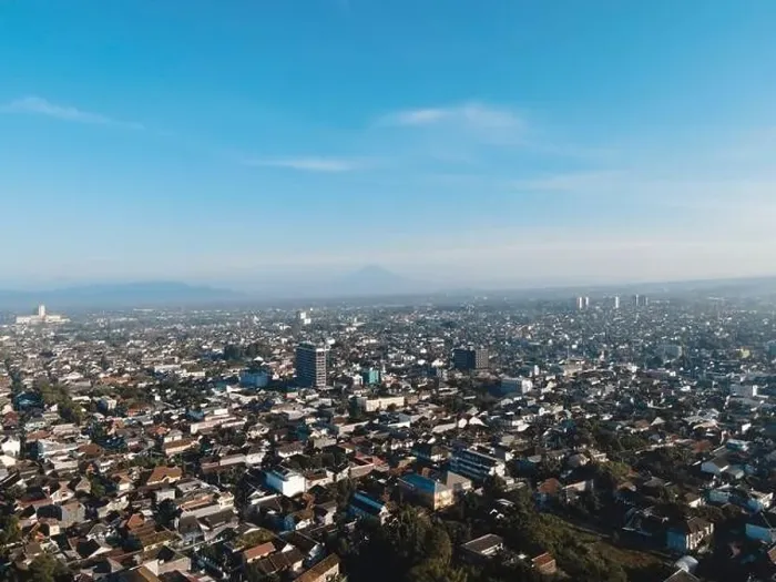 Framed Print : Aerial view of Yogyakarta city with blue sky background