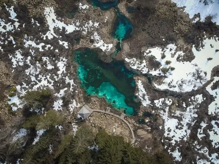 Framed Print : Aerial view above Zelenci nature park with snow, Slovenia Framed Print : Aerial view above Zelenci nature park with snow, Slovenia