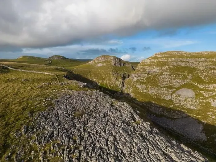 Framed Print : Aerial views of Limestone Pavement near Malham with Comb Hill and Dean Moor Hill in the distance Framed Print : Aerial views of Limestone Pavement near Malham with Comb Hill and Dean Moor Hill in the distance