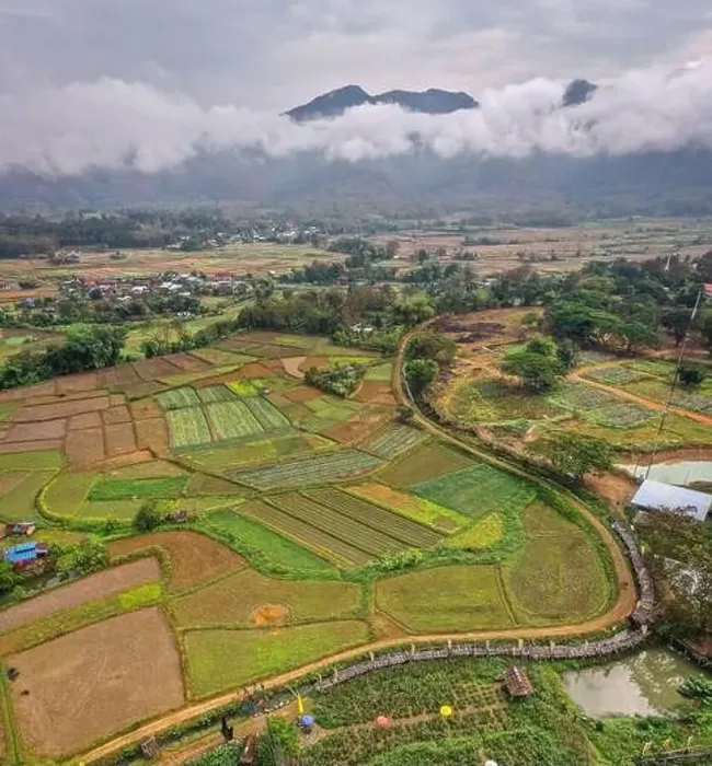 Framed Print : Aerial views of Pua and the rice fields in Nan province, Thailand Framed Print : Aerial views of Pua and the rice fields in Nan province, Thailand