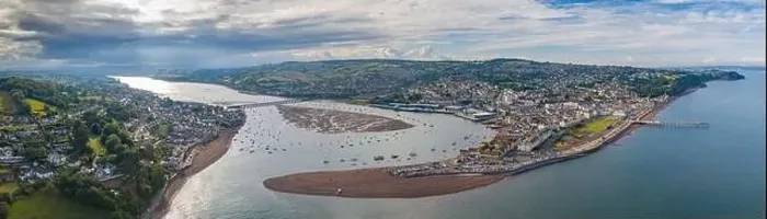 Framed Print : Aerial vista of Teignmouth and the River Teign, Devon, England, United Kingdom, Europe Framed Print : Aerial vista of Teignmouth and the River Teign, Devon, England, United Kingdom, Europe