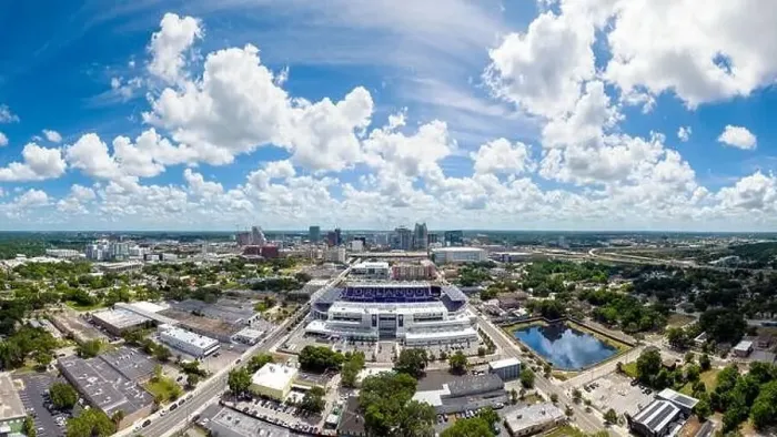 Framed Print : Aerial wide panoramic view of downtown Orlando, Florida, USA. May 2, 2022 Framed Print : Aerial wide panoramic view of downtown Orlando, Florida, USA. May 2, 2022
