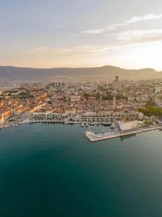 Framed Print : Aeril drone shot of Diocletian Palace in rising sun light morning in Split old town Croatia Framed Print : Aeril drone shot of Diocletian Palace in rising sun light morning in Split old town Croatia