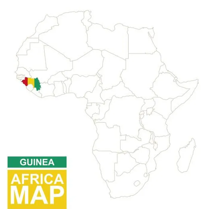 Framed Print : Africa contoured map with highlighted Guinea. Guinea map and flag on Africa map. Vector Illustration Framed Print : Africa contoured map with highlighted Guinea. Guinea map and flag on Africa map. Vector Illustration