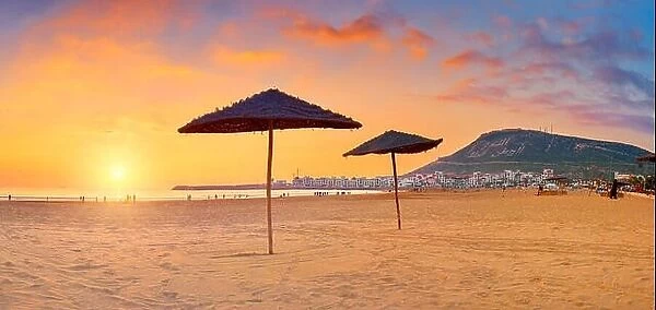 Agadir beach at sunset, Morocco, Africa
