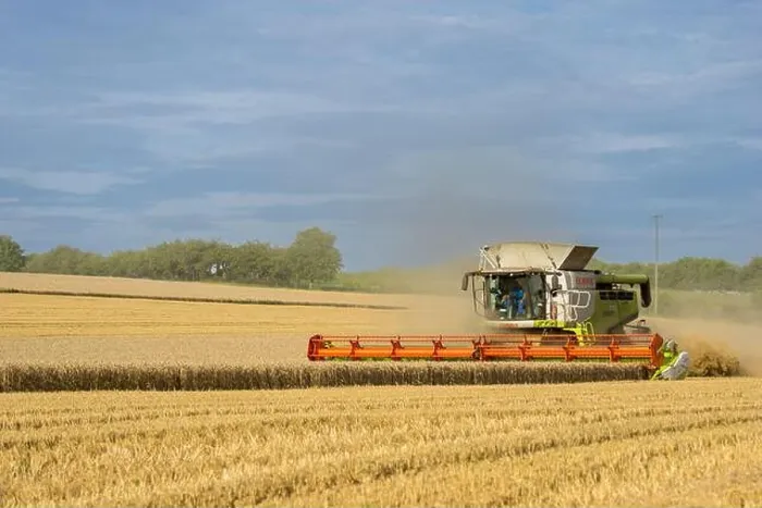 Framed Print : An agricultural machine collecting wheat in a field, Heilbronn, Germany Framed Print : An agricultural machine collecting wheat in a field, Heilbronn, Germany