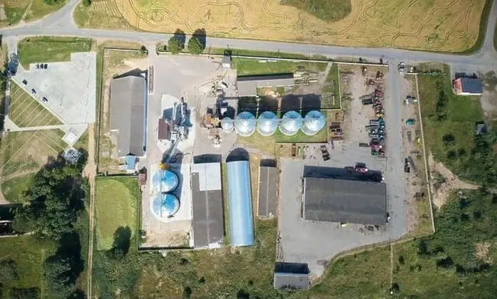 Framed Print : Agricultural plant warehouse aerial above top drone view Framed Print : Agricultural plant warehouse aerial above top drone view