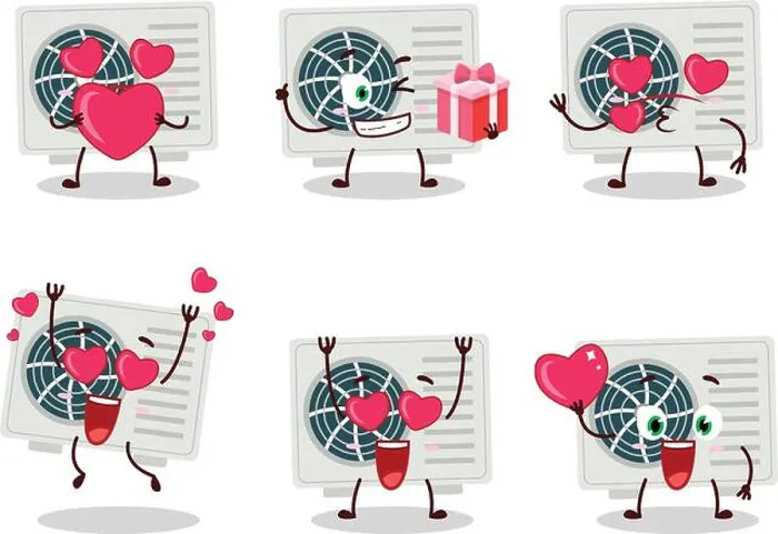 Framed Print : Air conditioner cartoon character with love cute emoticon