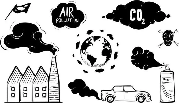 Framed Print : Air Pollution Icon Set Hand Drawn Vector Illustration