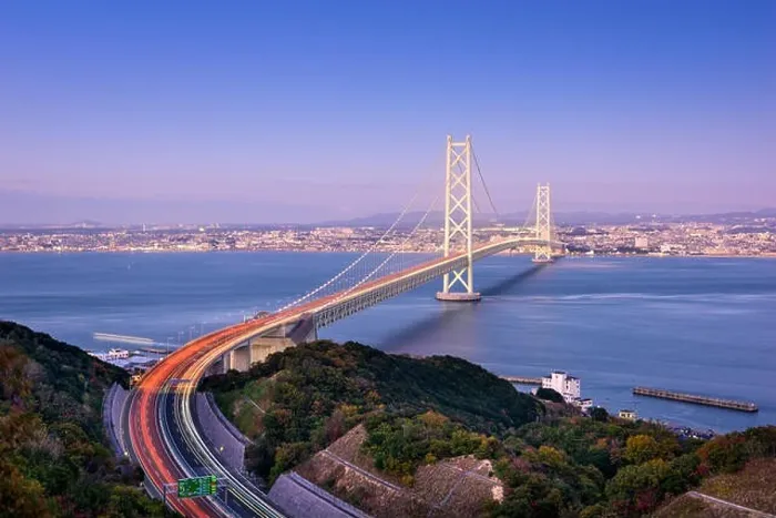Framed Print : Akashi Kaikyo Bridge spanning the Seto Inland Sea from Kobe, Japan Framed Print : Akashi Kaikyo Bridge spanning the Seto Inland Sea from Kobe, Japan