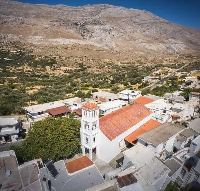 Framed Print : Akoumia Crete village aerial view. Traditional village on Crere, Greece Framed Print : Akoumia Crete village aerial view. Traditional village on Crere, Greece